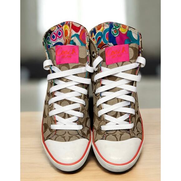 Y2K Coach Q506 Birch Mid-Top Embroidered Signature Sneaker Size 8.5B - Picture 3 of 9